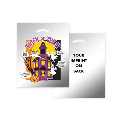 Custom Printed Halloween Stock Design Silver Reflective Die Cut Bag • Haunted House 